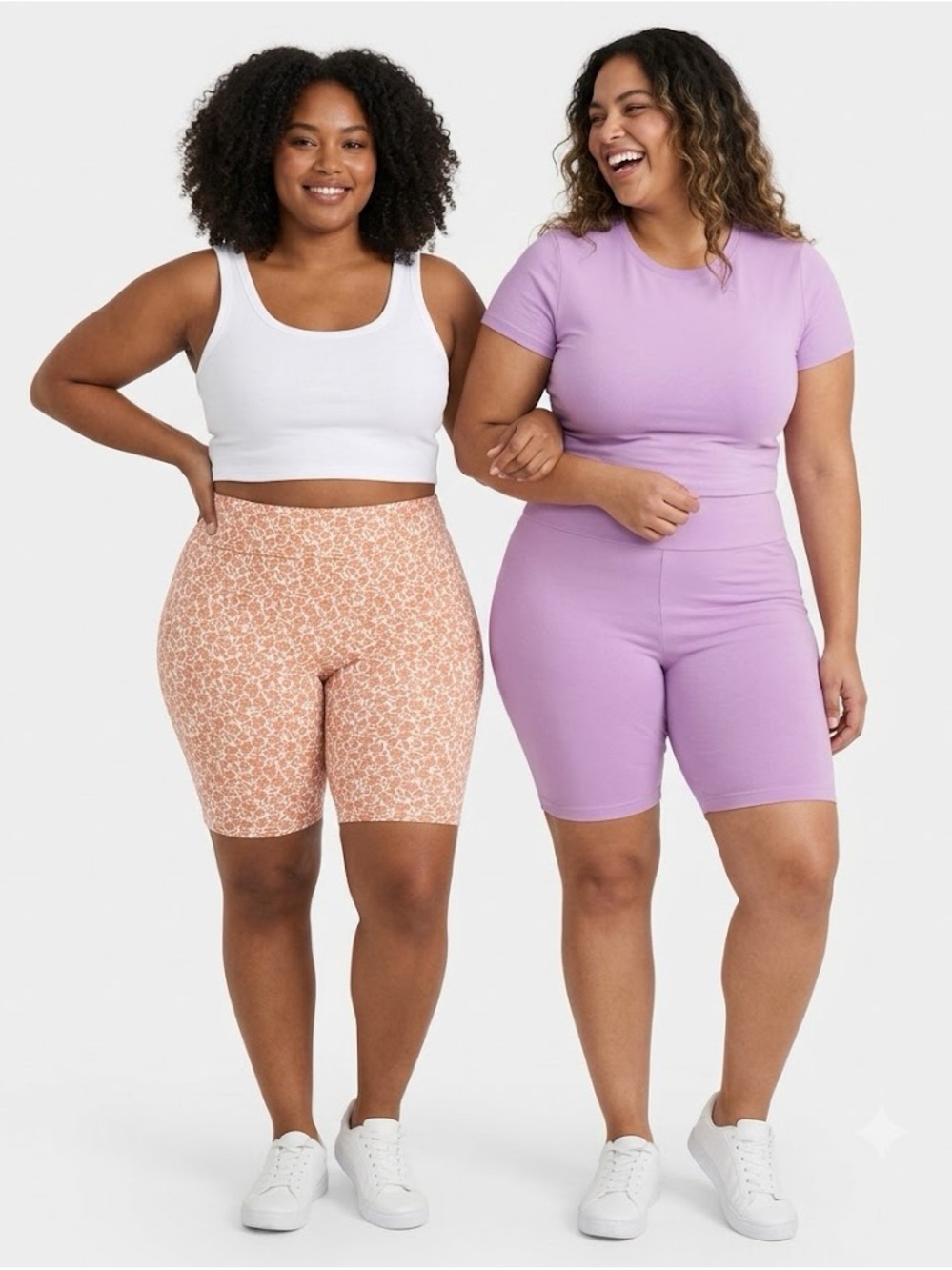 Terra & Sky Lavender High-Rise Bike Shorts and Peach Floral Bundle 2 Piece Set